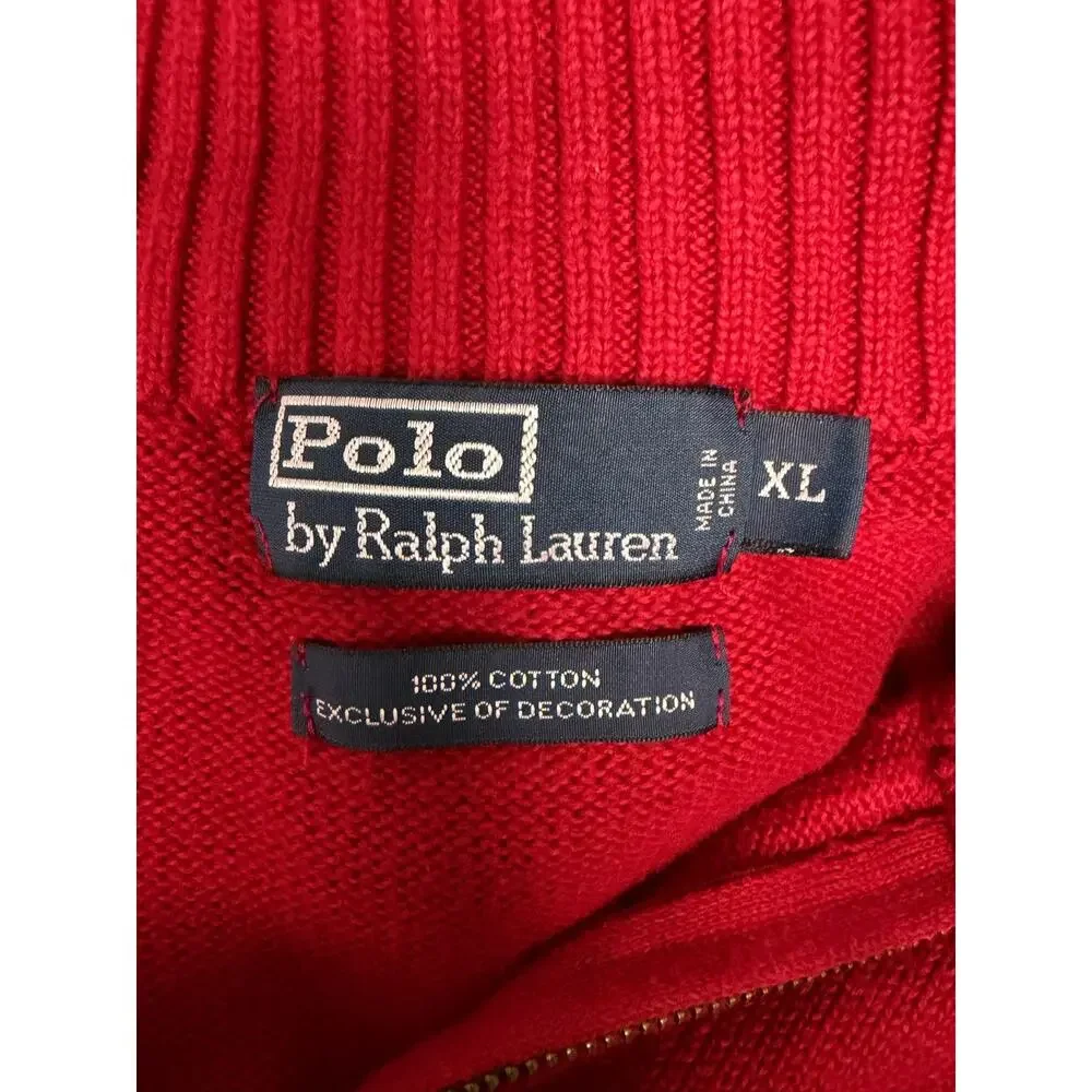 Polo Ralph Lauren Mens XL Red Quarter Zip Mock Neck Cotton Knit Pullover Sweater